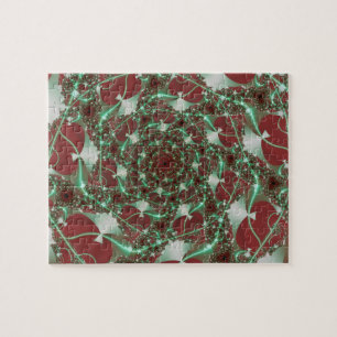 Rose Rote und grüne Fraktale Puzzle