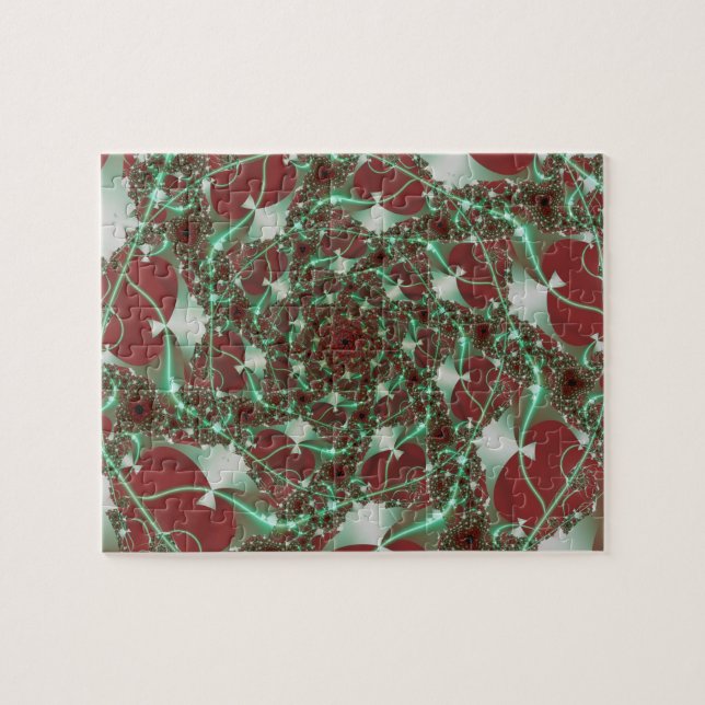 Rose | Rote und grüne Fraktale Puzzle (Horizontal)
