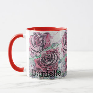 Rose Rote Wasserfarben Blumenmotive Malereien Frau Tasse