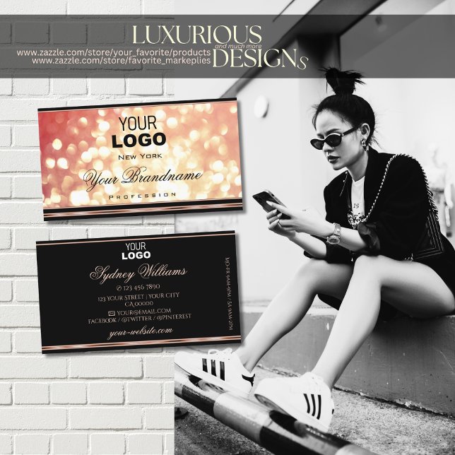 Rose Roter Goldener Glitzer und Logo Elegant Schwa Visitenkarte (Von Creator hochgeladen)