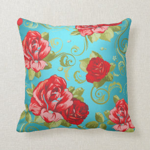 Rose Roter Turquoise Green Magic Garden Blume Kissen