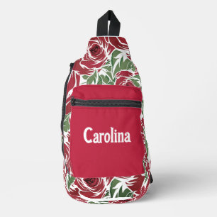 Rose Rotes Grün Vintage Blüte Crossbody Bag