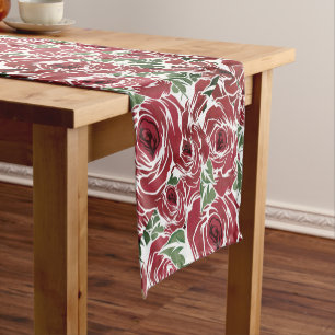 Rose Rotes Grün Vintage Blüte Kurzer Tischläufer