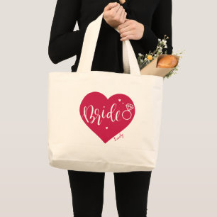Rose rotes Herz und Drehbuch personalisierte Braut Jumbo Stoffbeutel