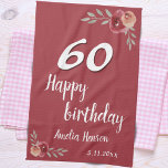 Rose Rotes Wasser Blumenmuster 60. Geburtstag Geschirrtuch<br><div class="desc">Rote Rose Aquarell Floral 60. Geburtstag Küchentuch. Rose in Rot- und Orangetönen. Geben Sie den Namen und das Datum der Feier ein. Sie können die Altersnummer ändern.</div>