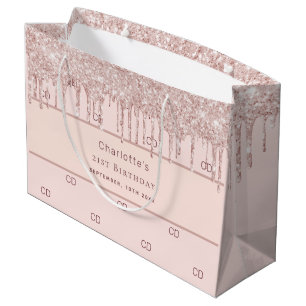 Rose Rotgold Schwarzer Glitzer Monogramm Große Geschenktüte