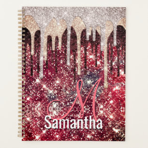 Rose rötlich braun Glitzer Rote Tropfen Monogramm Planer