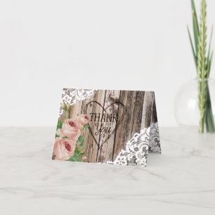 Rose Rustikales Holz und Spitzen Dankeschön Karte