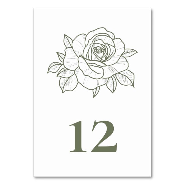 Rose Sage Grün Garten Blumen Hochzeit Tischnummer (Vorderseite)