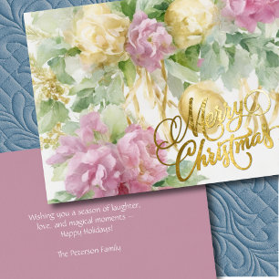 Rose Satin Ribbon Evergreen Mauve Creme Weihnachte Feiertagskarte