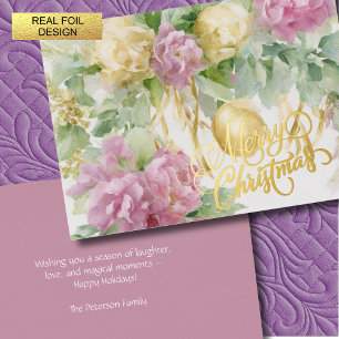 Rose Satin Ribbon Evergreen Mauve Creme Weihnachte Folien Feiertagskarte