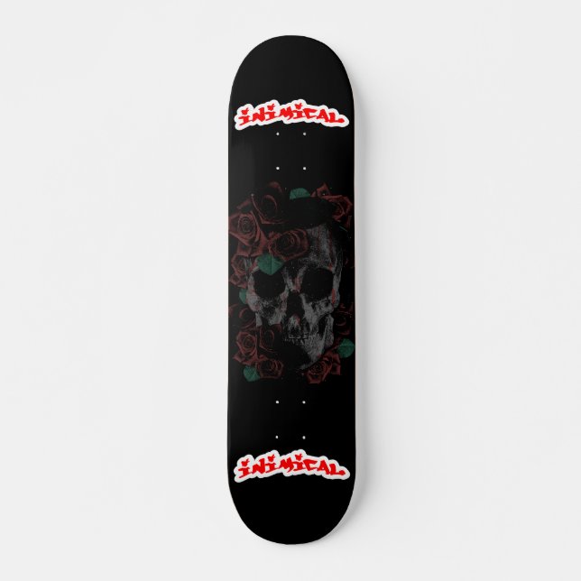 Rose-Schädel Skateboard (Vorne)