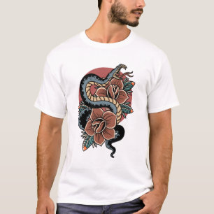 Rose schlangen altmodische Tätowiergestaltung T-Shirt