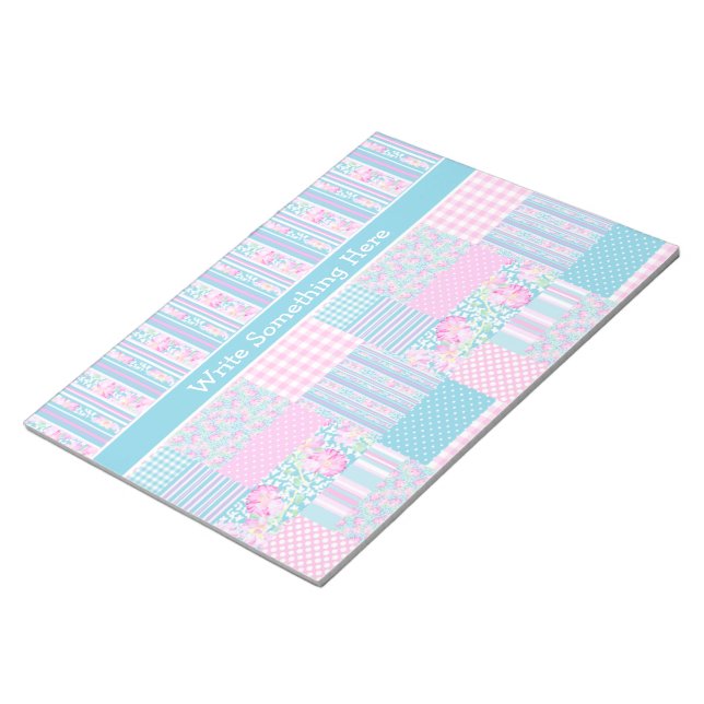 Rose, Schmetterlinge, Imitate Patchwork Notepad, J Notizblock (angewinkelt)