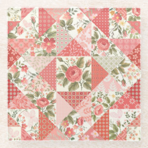 Rose Schmetterlinge Nahtlose Patchwork Glasuntersetzer