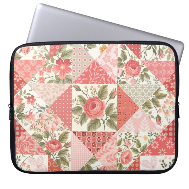 Rose Schmetterlinge Nahtlose Patchwork Laptopschutzhülle (Vorderseite)