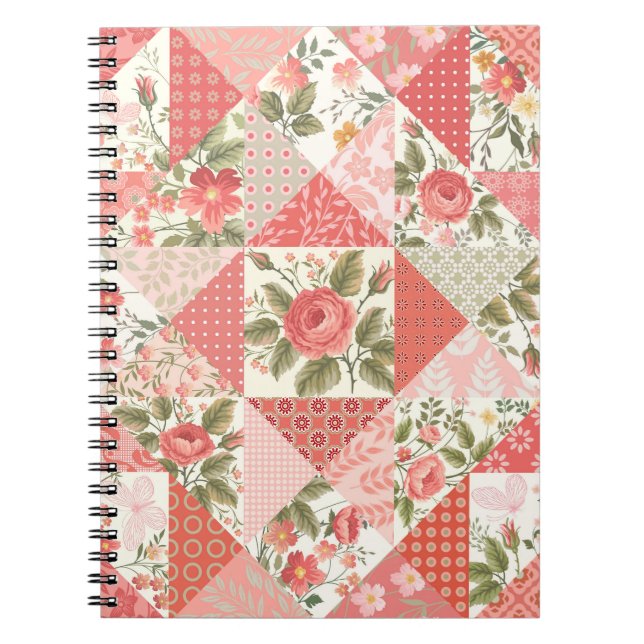 Rose Schmetterlinge Nahtlose Patchwork Notizblock (Vorderseite)
