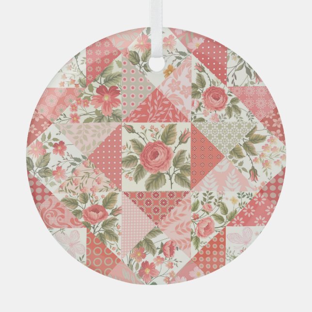 Rose Schmetterlinge Nahtlose Patchwork Ornament Aus Glas (Vorderseite)