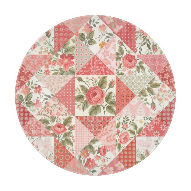 Rose Schmetterlinge Nahtlose Patchwork Schneidebrett (Vorderseite)