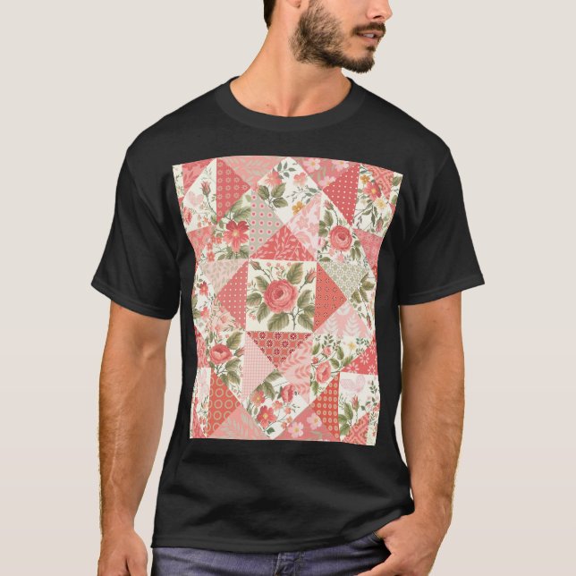 Rose Schmetterlinge Nahtlose Patchwork T-Shirt (Vorderseite)
