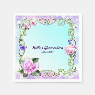 Rose & Schmetterlinge Quinceañera Geburtstagsparty Serviette