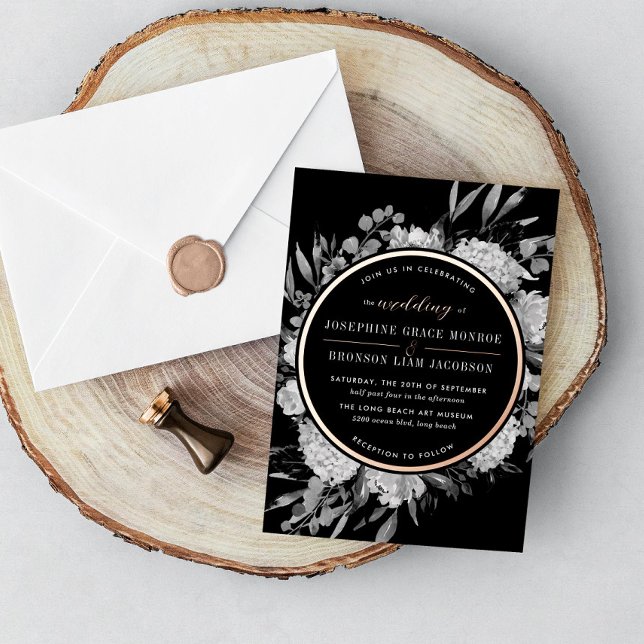 Rose Schwarz-Weiß-Aquarell Blumenfoi Folieneinladung (Von Creator hochgeladen)