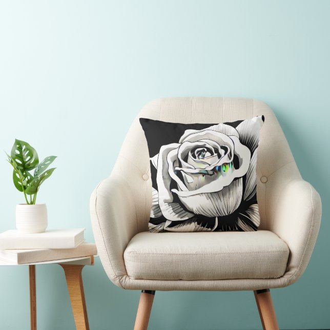 Rose Schwarz/Weiß-Single Grafik Kissen (Stuhl )