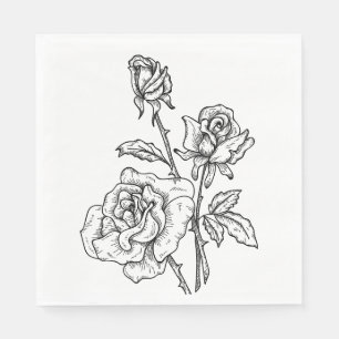 Rose Schwarz-weiße Blume Hochzeit im Vintage Serviette