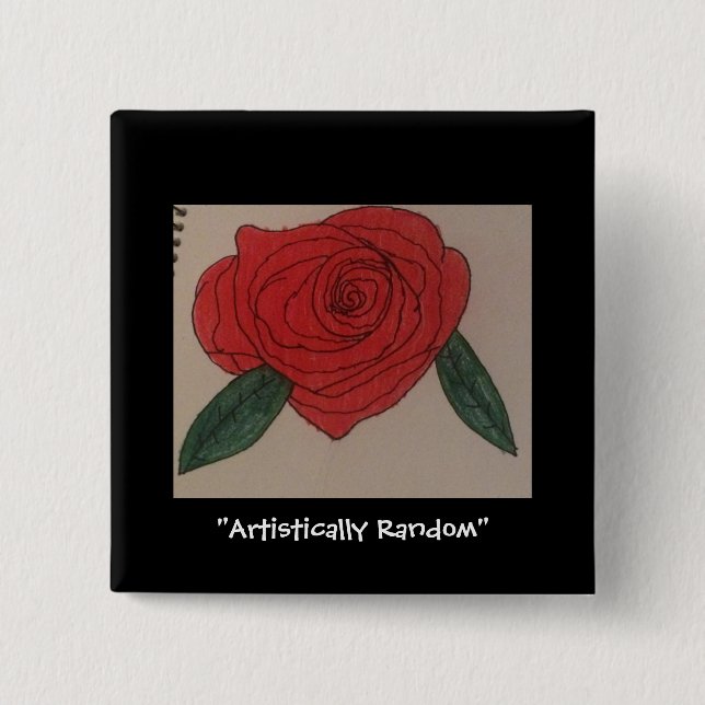 Rose, schwarzer Quadrat Button (Vorderseite)