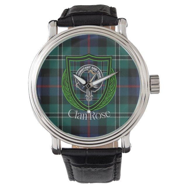 Rose Scottish Clan Tartan & Crest Armbanduhr (Vorderseite)