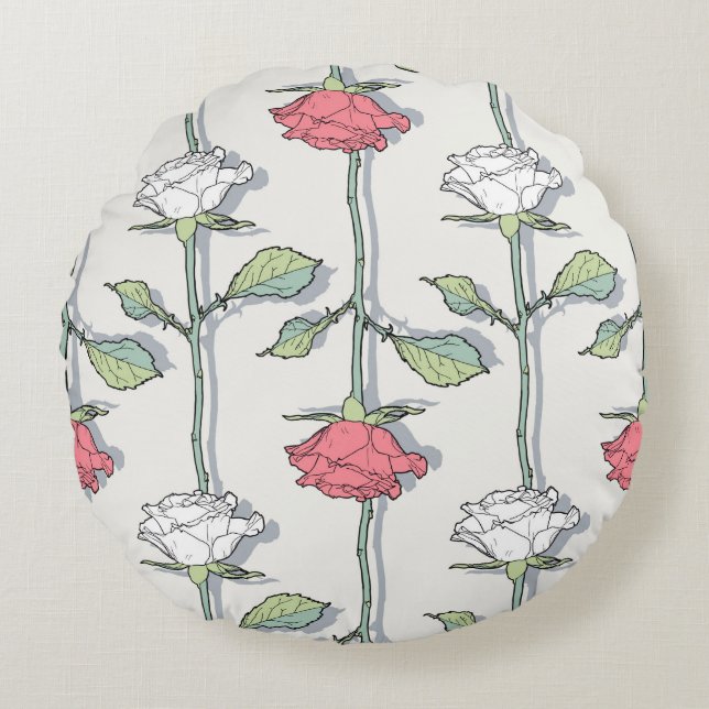 Rose seamless Pattern Rundes Kissen (Vorderseite)