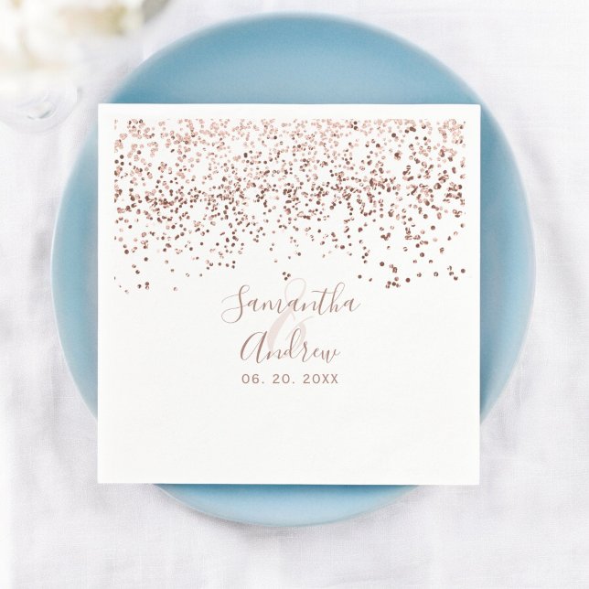 Rose Serviette (Rose gold confetti white typography wedding napkins)