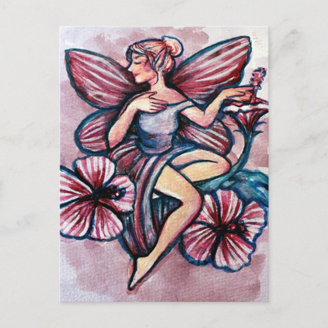 Rose Sharon Hibiskus Fairy Postkarte (Vorderseite)
