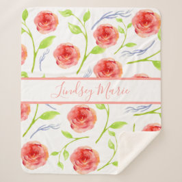ROSE SHERPA BLANKET personalisiert WATERCOLOR Sherpadecke