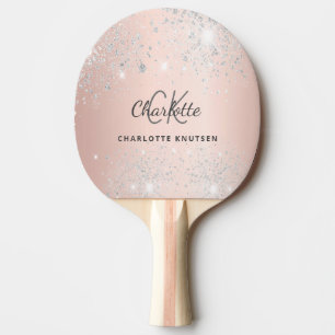 Rose silber Glitzer Monogramm Tischtennis Schläger