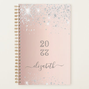 Rose silber Glitzer Staubmonogramm Planer