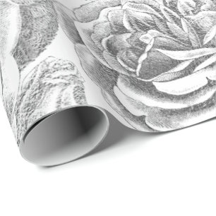 Rose Silbergraue Blütenweiß Vintag Geschenkpapier