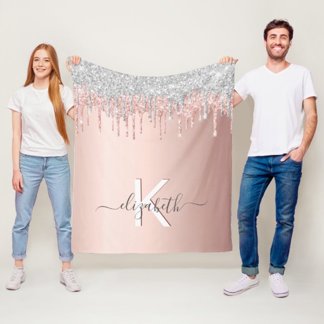 Rose silberrosa Tropfen Monogramm Fleecedecke (Beispiel)