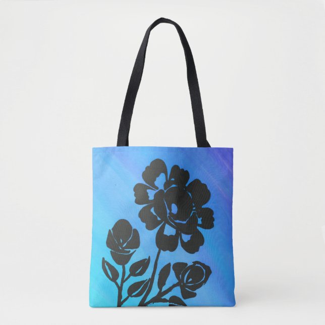 Rose Silhouette Blue Print Schultertasche (Vorderseite)