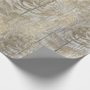 Rose Silver Graue Floral Wood Foxier Gold Rustikal Geschenkpapier