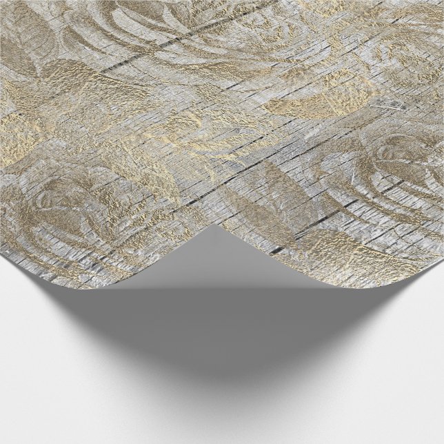 Rose Silver Graue Floral Wood Foxier Gold Rustikal Geschenkpapier (Ecke)