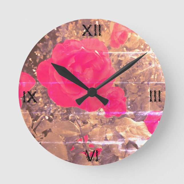 Rose sind rot - mittlere, runde Wanduhr (Vorderseite)