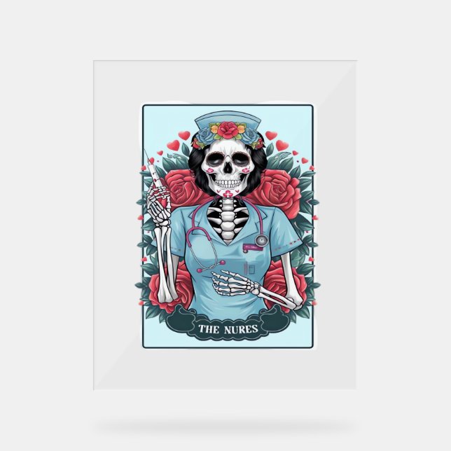 Rose Skeleton Nurse Tarot Card Halloween Es Acrylschild (Vorderseite)