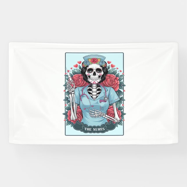 Rose Skeleton Nurse Tarot Card Halloween Es Banner (Horizontal)