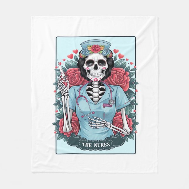 Rose Skeleton Nurse Tarot Card Halloween Es Fleecedecke (Vorderseite)