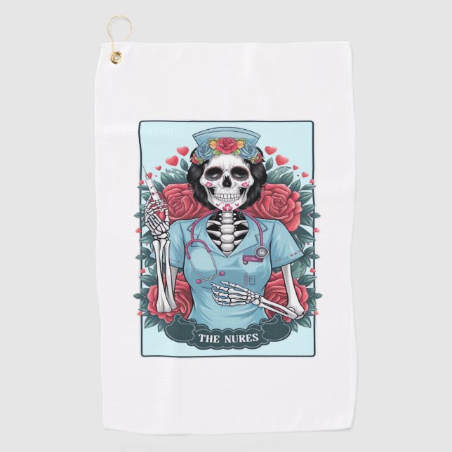 Rose Skeleton Nurse Tarot Card Halloween Es Golfhandtuch (Vorderseite)