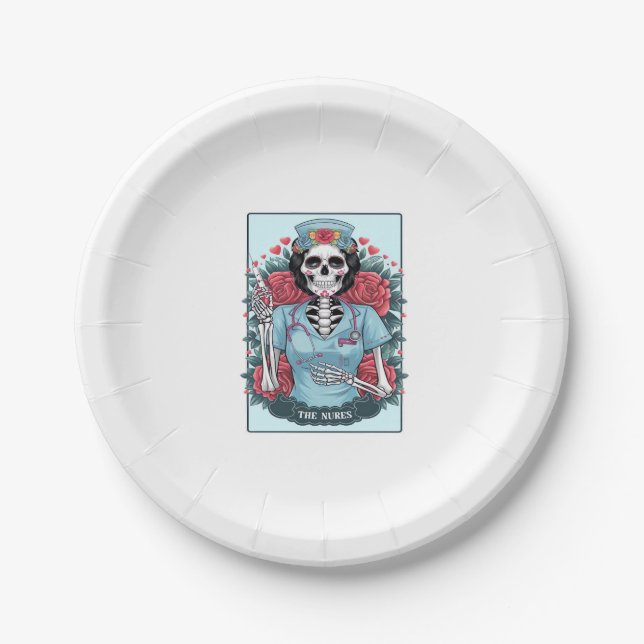 Rose Skeleton Nurse Tarot Card Halloween Es Pappteller (Vorderseite)