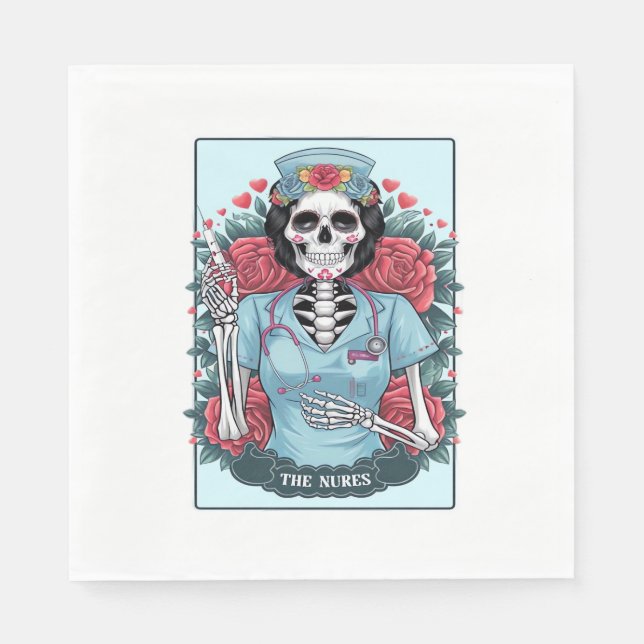 Rose Skeleton Nurse Tarot Card Halloween Es Serviette (Vorderseite)