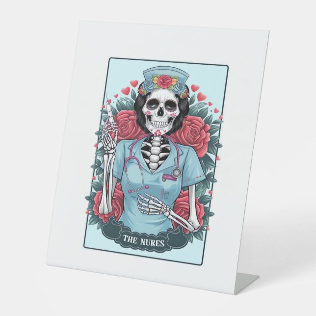 Rose Skeleton Nurse Tarot Card Halloween Es Sockelschild (Vorderseite)