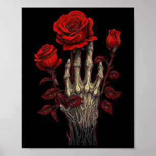 Rose Skeleton Skull Hand Rote Blume Rose 1 Poster